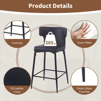 Modern 28 Inch Counter Height Bar Stools Set Of 2 With PU Leather Upholstery And Metal Footrest For Kitchen Island And Dining Room Gray