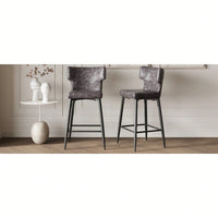 Modern 28 Inch Counter Height Bar Stools Set Of 2 With PU Leather Upholstery And Metal Footrest For Kitchen Island And Dining Room Gray