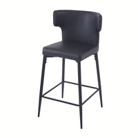 Modern 28 Inch Counter Height Bar Stools Set Of 2 With PU Leather Upholstery And Metal Footrest For Kitchen Island And Dining Room Gray