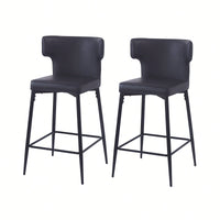 Modern 28 Inch Counter Height Bar Stools Set Of 2 With PU Leather Upholstery And Metal Footrest For Kitchen Island And Dining Room Gray