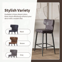 Modern 28 Inch Counter Height Bar Stools Set Of 2 With PU Leather Upholstery And Metal Footrest For Kitchen Island And Dining Room Gray