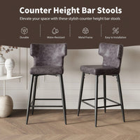 Modern 28 Inch Counter Height Bar Stools Set Of 2 With PU Leather Upholstery And Metal Footrest For Kitchen Island And Dining Room Gray