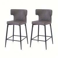 Modern 28 Inch Counter Height Bar Stools Set Of 2 With PU Leather Upholstery And Metal Footrest For Kitchen Island And Dining Room Gray