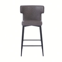 Modern 28 Inch Counter Height Bar Stools Set Of 2 With PU Leather Upholstery And Metal Footrest For Kitchen Island And Dining Room Gray