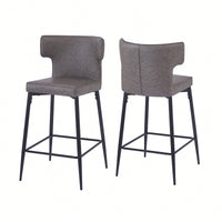 Modern 28 Inch Counter Height Bar Stools Set Of 2 With PU Leather Upholstery And Metal Footrest For Kitchen Island And Dining Room Gray