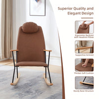 Adjustable Headrest Rocking Chair With High Backrest Modern Leather Upholstered Glider For Nursery Bedroom Living Room Comfort Brown
