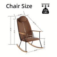 Adjustable Headrest Rocking Chair With High Backrest Modern Leather Upholstered Glider For Nursery Bedroom Living Room Comfort Brown