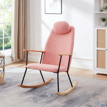 Adjustable Headrest Rocking Chair With High Backrest Modern Leather Upholstered Glider For Nursery Bedroom Living Room Comfort Brown