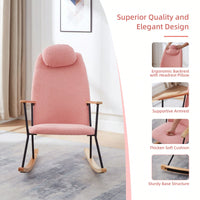 Adjustable Headrest Rocking Chair With High Backrest Modern Leather Upholstered Glider For Nursery Bedroom Living Room Comfort Brown
