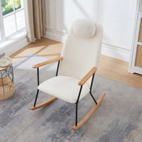 Adjustable Headrest Rocking Chair With High Backrest Modern Leather Upholstered Glider For Nursery Bedroom Living Room Comfort Brown