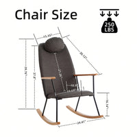 Adjustable Headrest Rocking Chair With High Backrest Modern Leather Upholstered Glider For Nursery Bedroom Living Room Comfort Brown