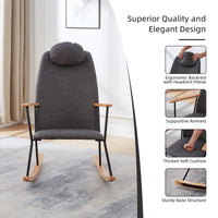 Adjustable Headrest Rocking Chair With High Backrest Modern Leather Upholstered Glider For Nursery Bedroom Living Room Comfort Brown