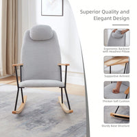 Adjustable Headrest Rocking Chair With High Backrest Modern Leather Upholstered Glider For Nursery Bedroom Living Room Comfort Brown