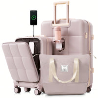 Light Grey 3-Piece Luggage Set With 20 Inch Front-Opening Carry-On 28 Inch Expandable Suitcase And Expandable Travel Bag