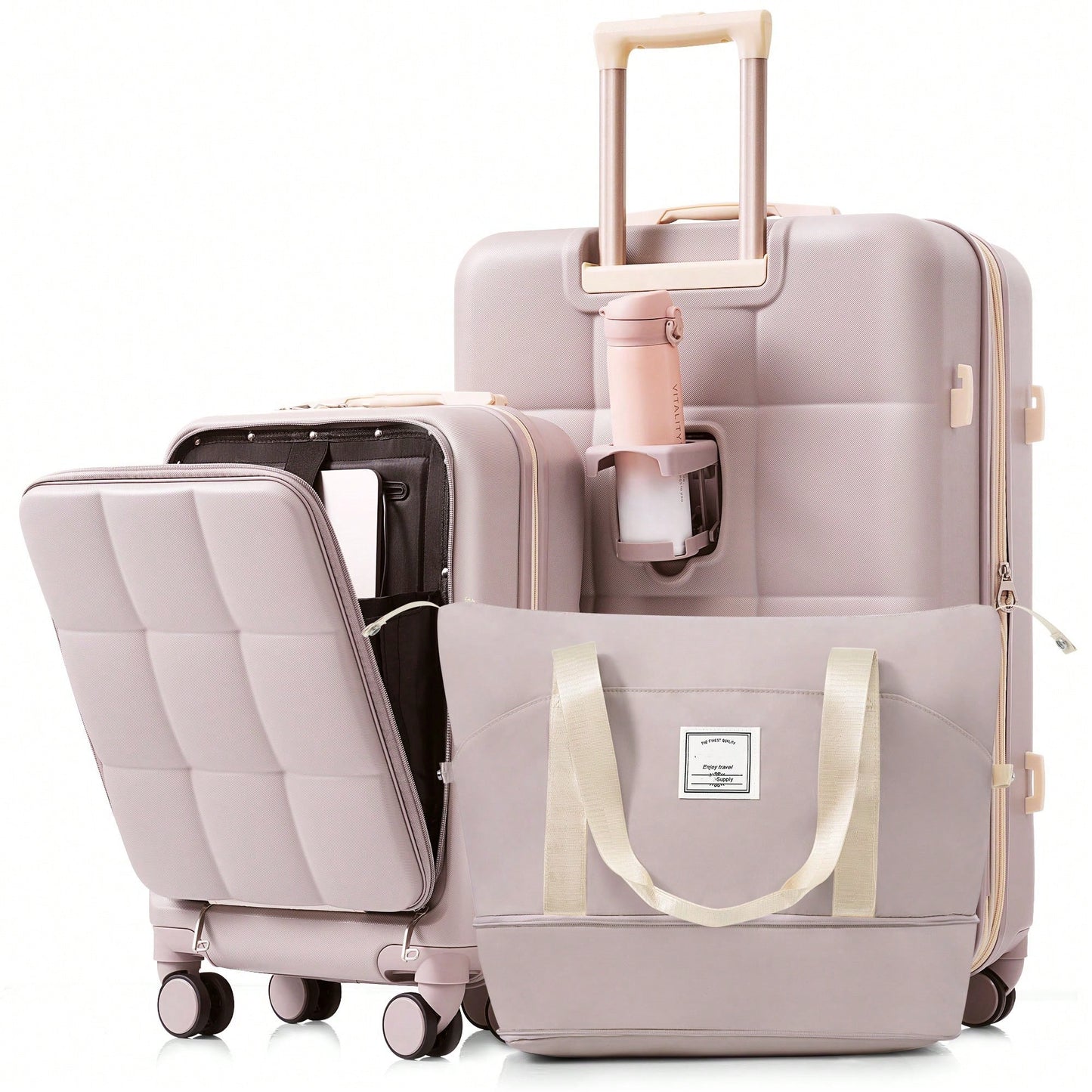 Light Grey 3-Piece Luggage Set With 20 Inch Front-Opening Carry-On 28 Inch Expandable Suitcase And Expandable Travel Bag