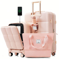 Light Grey 3-Piece Luggage Set With 20 Inch Front-Opening Carry-On 28 Inch Expandable Suitcase And Expandable Travel Bag