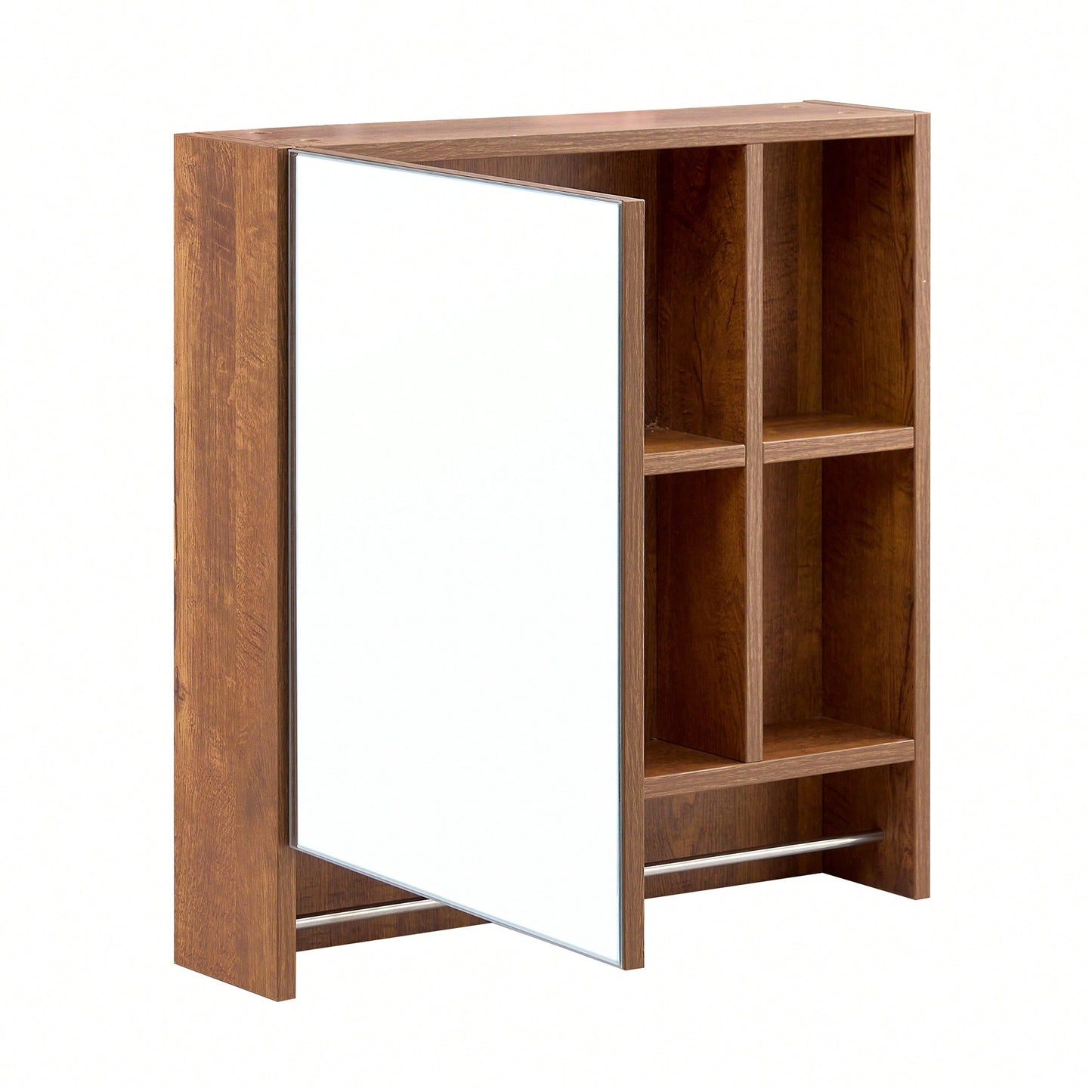 Wall Mounted Bathroom Mirror Cabinet With Shelves And Towel Rack For Over Toilet Storage