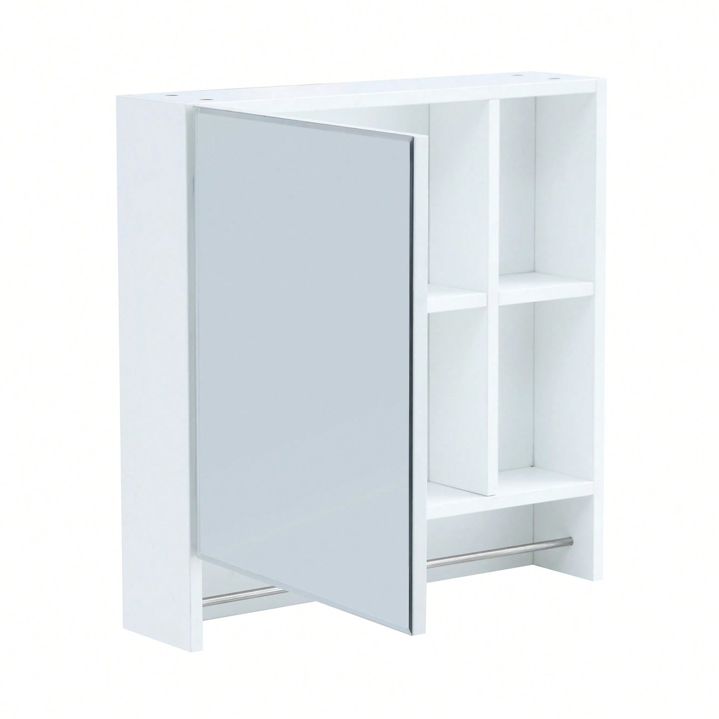 Wall Mounted Bathroom Mirror Cabinet With Shelves And Towel Rack For Over Toilet Storage