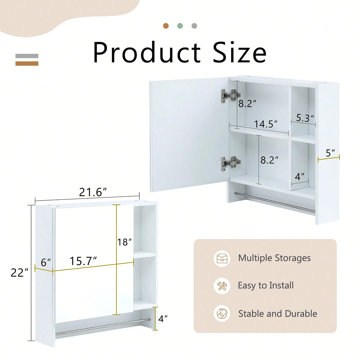 Wall Mounted Bathroom Mirror Cabinet With Shelves And Towel Rack For Over Toilet Storage