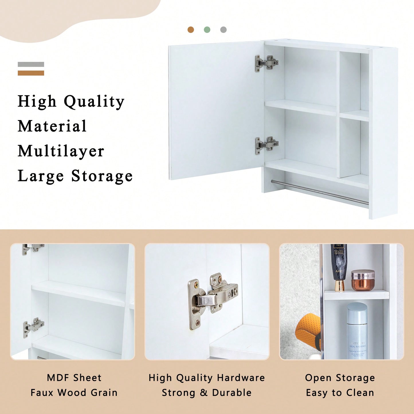 Wall Mounted Bathroom Mirror Cabinet With Shelves And Towel Rack For Over Toilet Storage