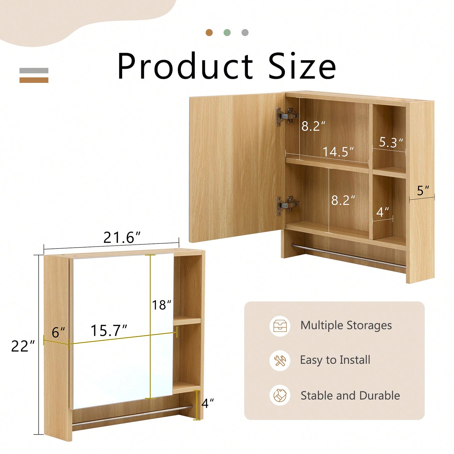 Wall Mounted Bathroom Mirror Cabinet With Shelves And Towel Rack For Over Toilet Storage