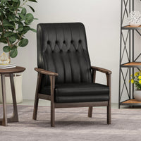 Stylish Mid Century Modern Upholstered Accent Chair In Matte Black Faux Leather For Living Room Or Office Decor