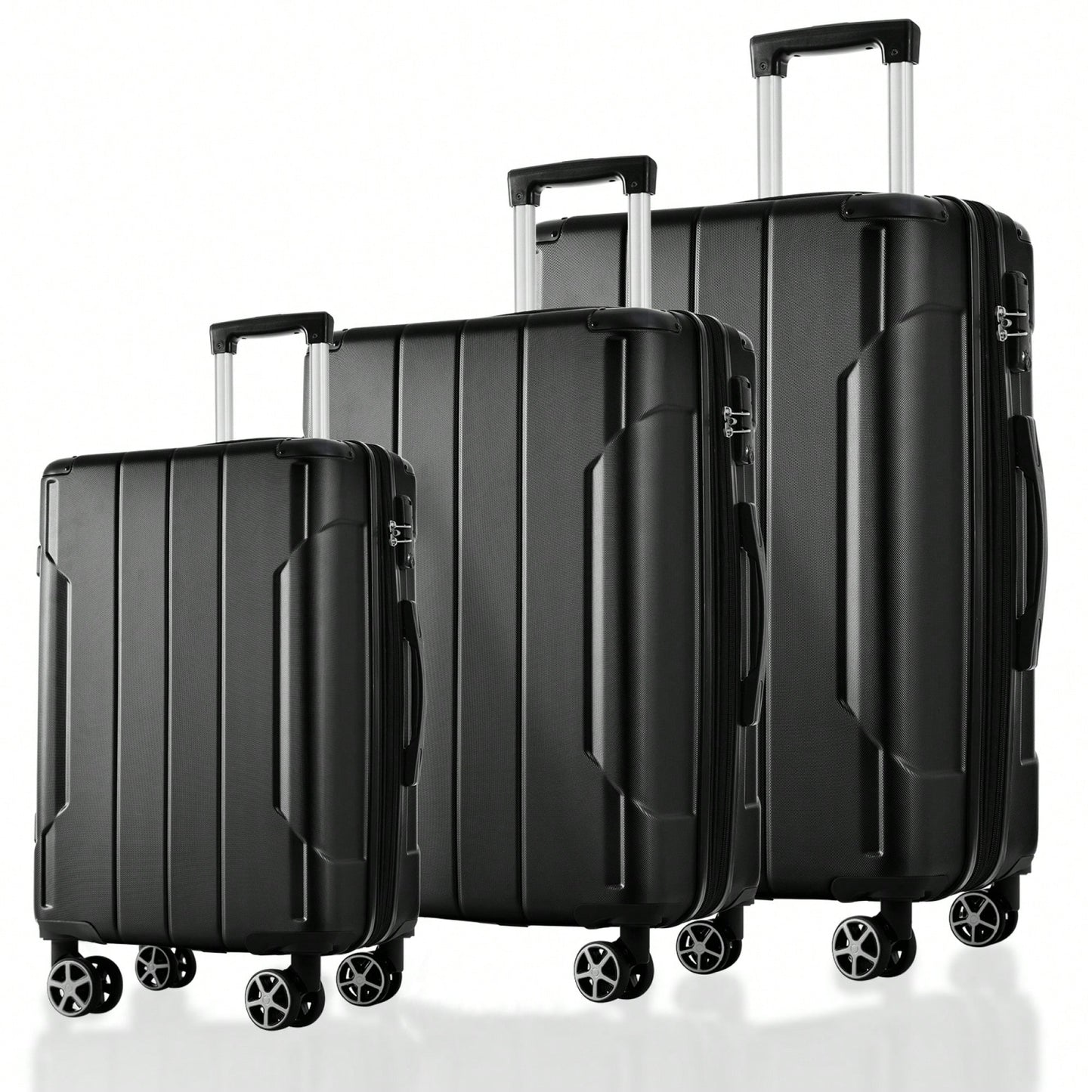 Expandable 3 Piece Hard Shell Luggage Set With Double Spinner Wheels And TSA Lock - 20 24 28 Inch Black Travel Suitcases