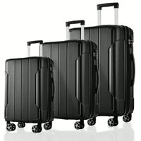 Expandable 3 Piece Hard Shell Luggage Set With Double Spinner Wheels And TSA Lock - 20 24 28 Inch Black Travel Suitcases