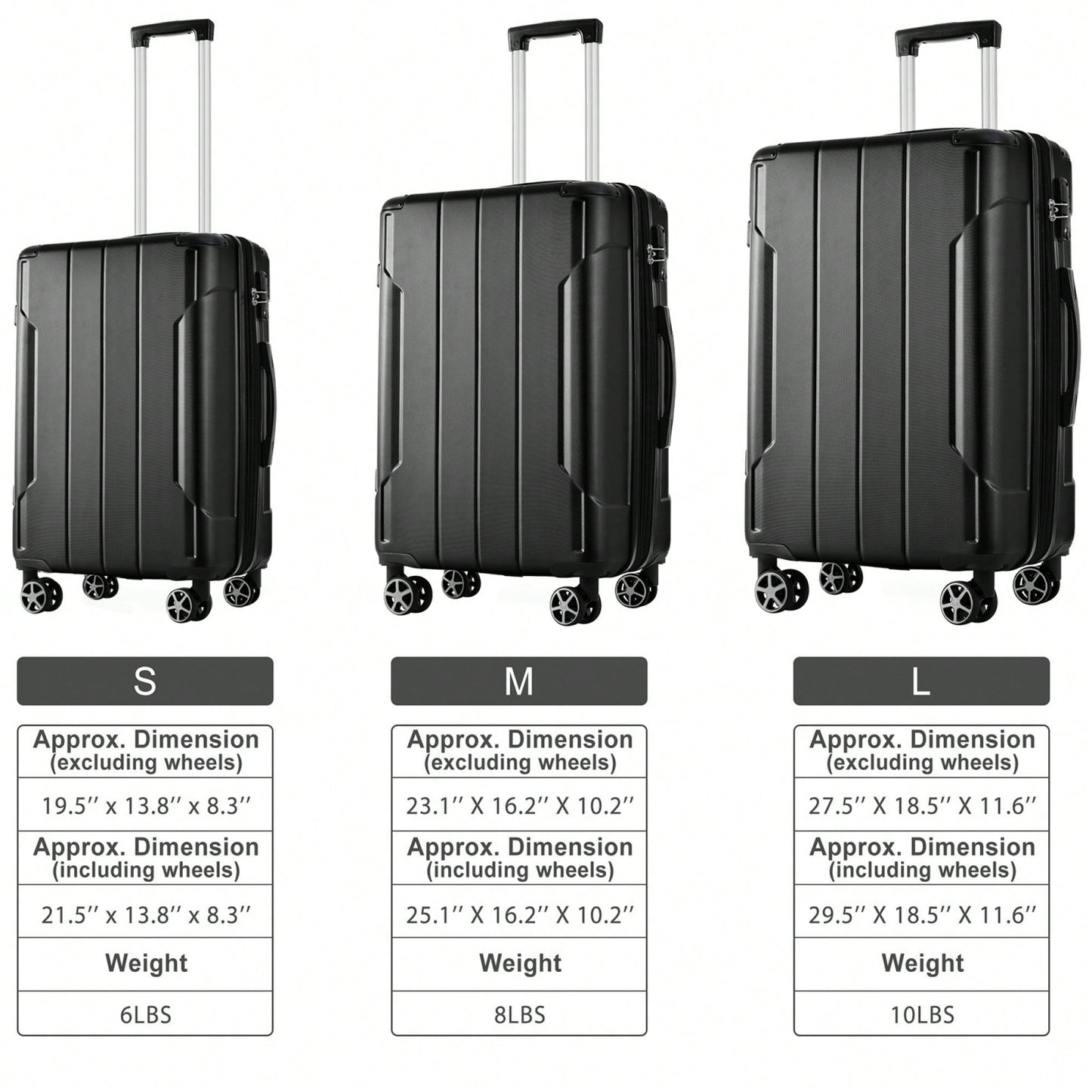 Expandable 3 Piece Hard Shell Luggage Set With Double Spinner Wheels And TSA Lock - 20 24 28 Inch Black Travel Suitcases