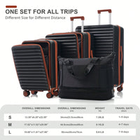 4 Piece Hard Shell Luggage Set With Front Pocket TSA Lock USB Port Universal Wheels Black Carry-On Bags 20 24 28 Inch
