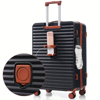 4 Piece Hard Shell Luggage Set With Front Pocket TSA Lock USB Port Universal Wheels Black Carry-On Bags 20 24 28 Inch