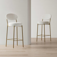 29 Inch Upholstered Bar Stools Set Of 2 Creamy White Faux Leather Counter Chairs With Backrest And Footrest For Kitchen Dining
