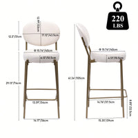 29 Inch Upholstered Bar Stools Set Of 2 Creamy White Faux Leather Counter Chairs With Backrest And Footrest For Kitchen Dining