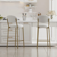 29 Inch Upholstered Bar Stools Set Of 2 Creamy White Faux Leather Counter Chairs With Backrest And Footrest For Kitchen Dining