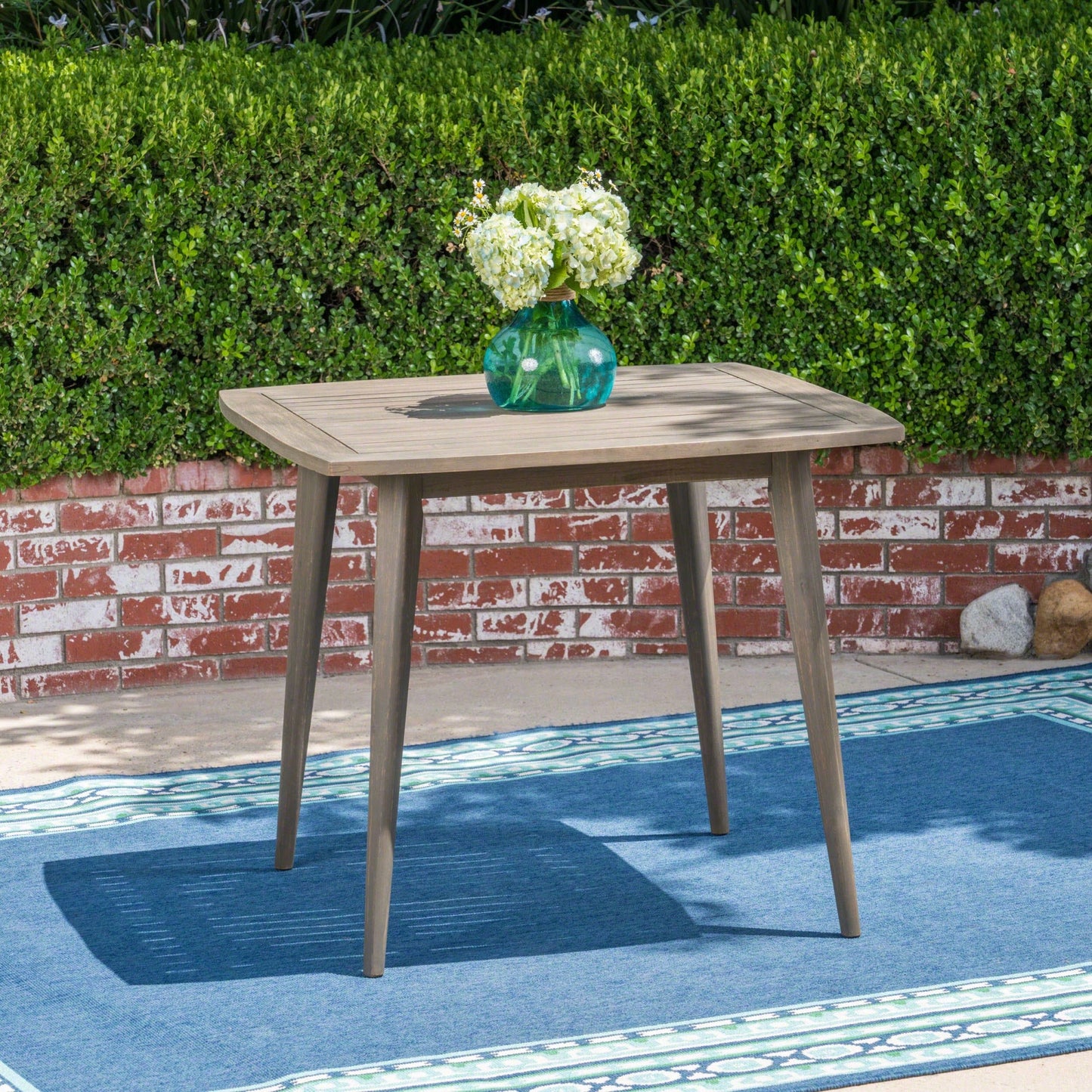 Acacia Wood Outdoor Square Table With Straight Legs For Patio And Garden Use Gray