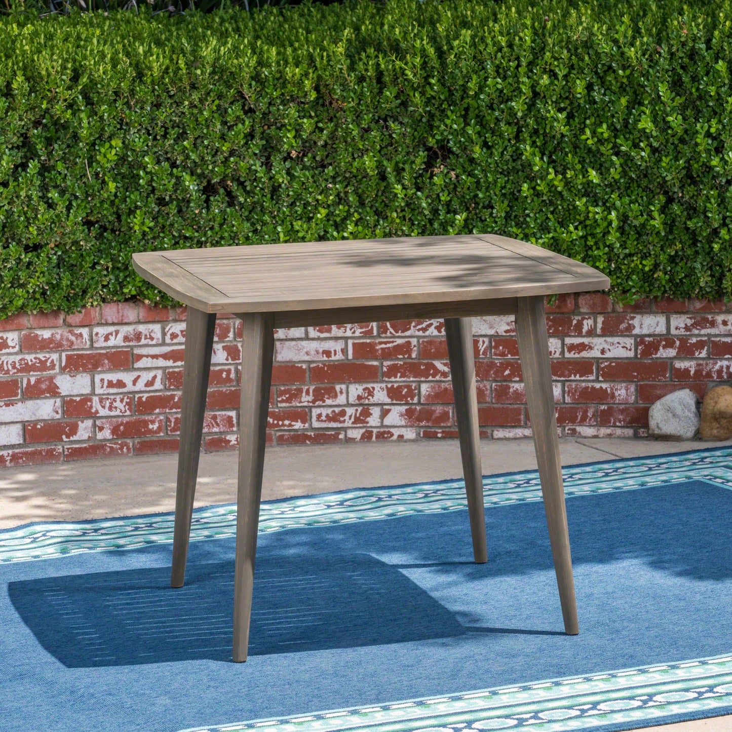 Acacia Wood Outdoor Square Table With Straight Legs For Patio And Garden Use Gray