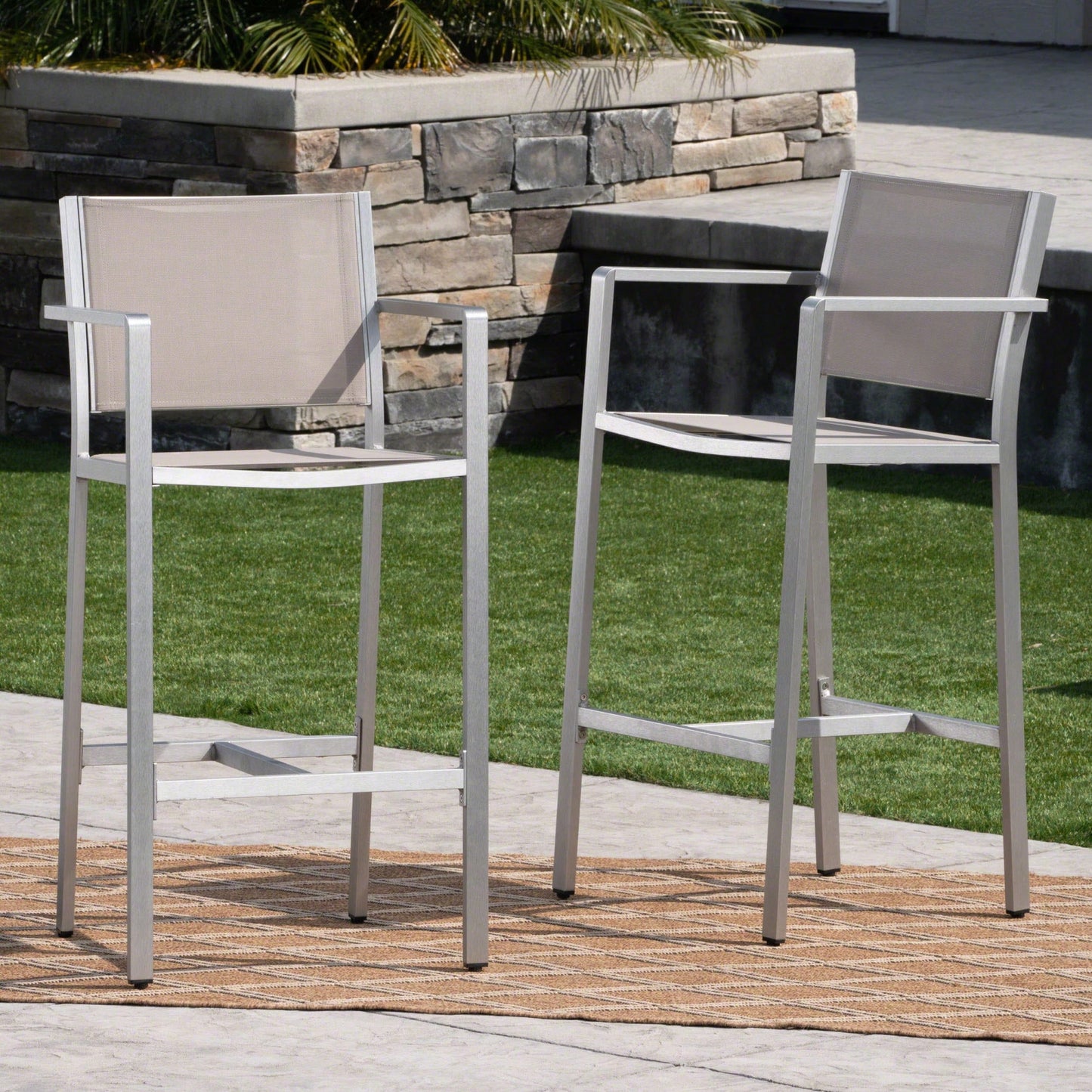 29.5 Inch Barstools With Silver Aluminum Frame And Grey Mesh Seating - Set Of 2