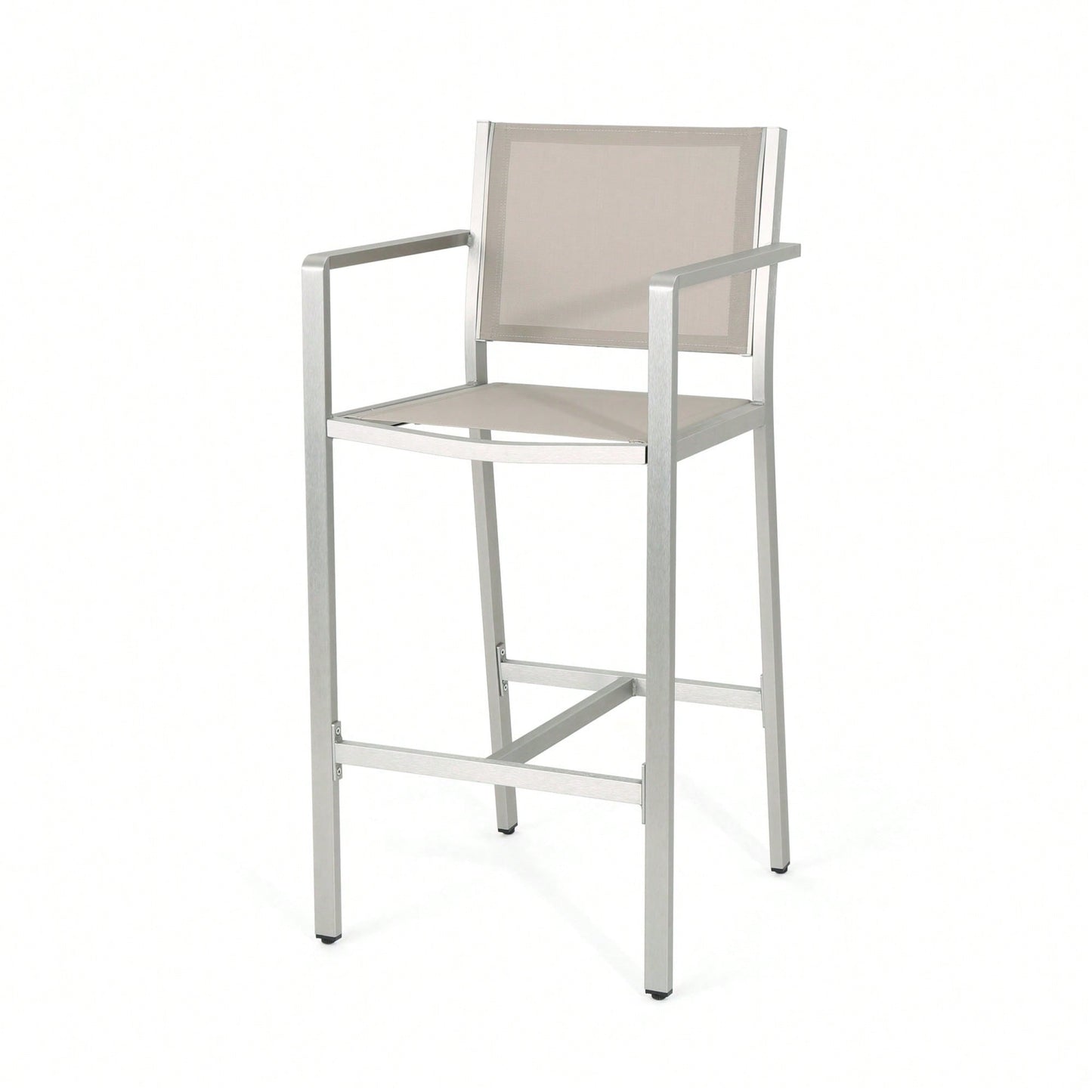 29.5 Inch Barstools With Silver Aluminum Frame And Grey Mesh Seating - Set Of 2