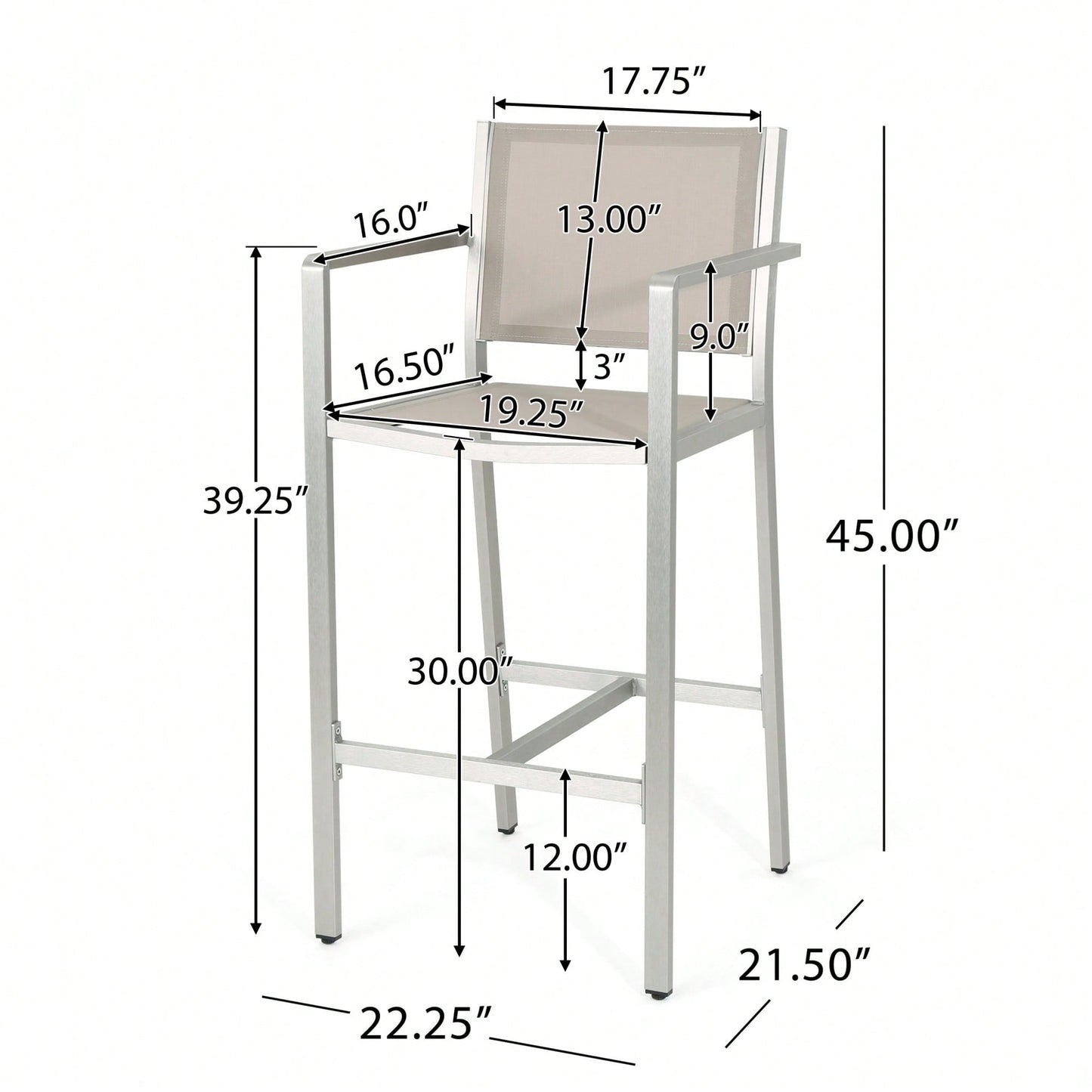 29.5 Inch Barstools With Silver Aluminum Frame And Grey Mesh Seating - Set Of 2