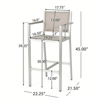 29.5 Inch Barstools With Silver Aluminum Frame And Grey Mesh Seating - Set Of 2