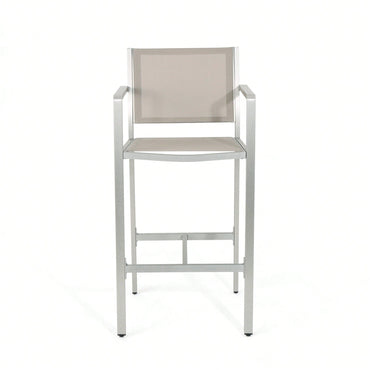 29.5 Inch Barstools With Silver Aluminum Frame And Grey Mesh Seating - Set Of 2