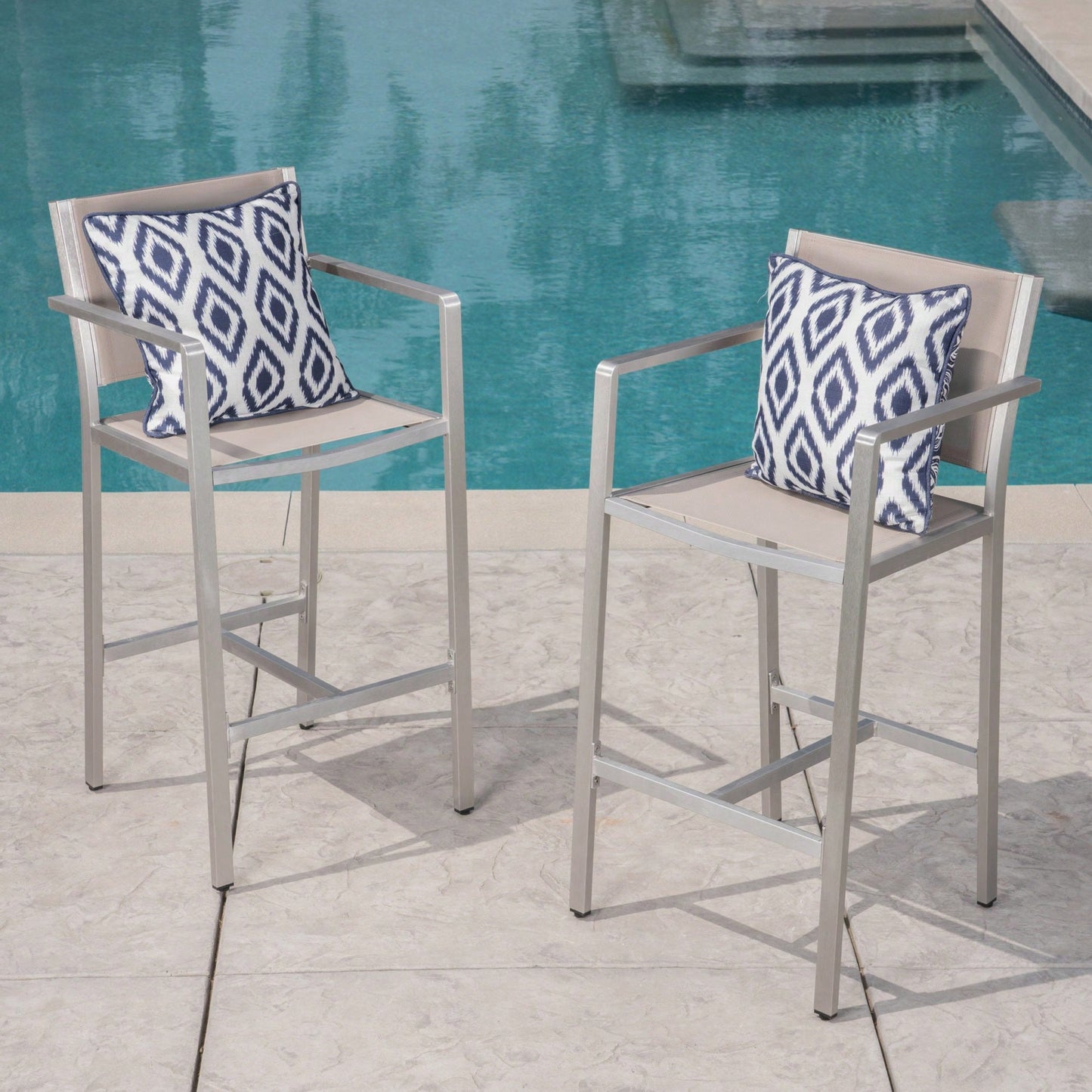 29.5 Inch Barstools With Silver Aluminum Frame And Grey Mesh Seating - Set Of 2