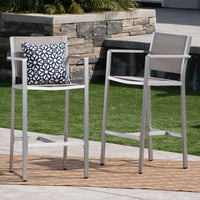 29.5 Inch Barstools With Silver Aluminum Frame And Grey Mesh Seating - Set Of 2