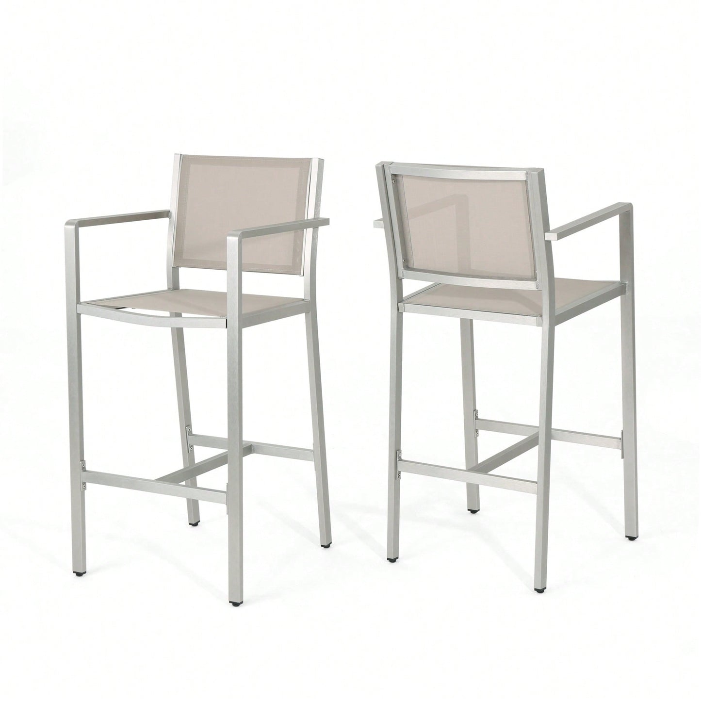 29.5 Inch Barstools With Silver Aluminum Frame And Grey Mesh Seating - Set Of 2