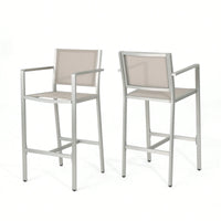 29.5 Inch Barstools With Silver Aluminum Frame And Grey Mesh Seating - Set Of 2