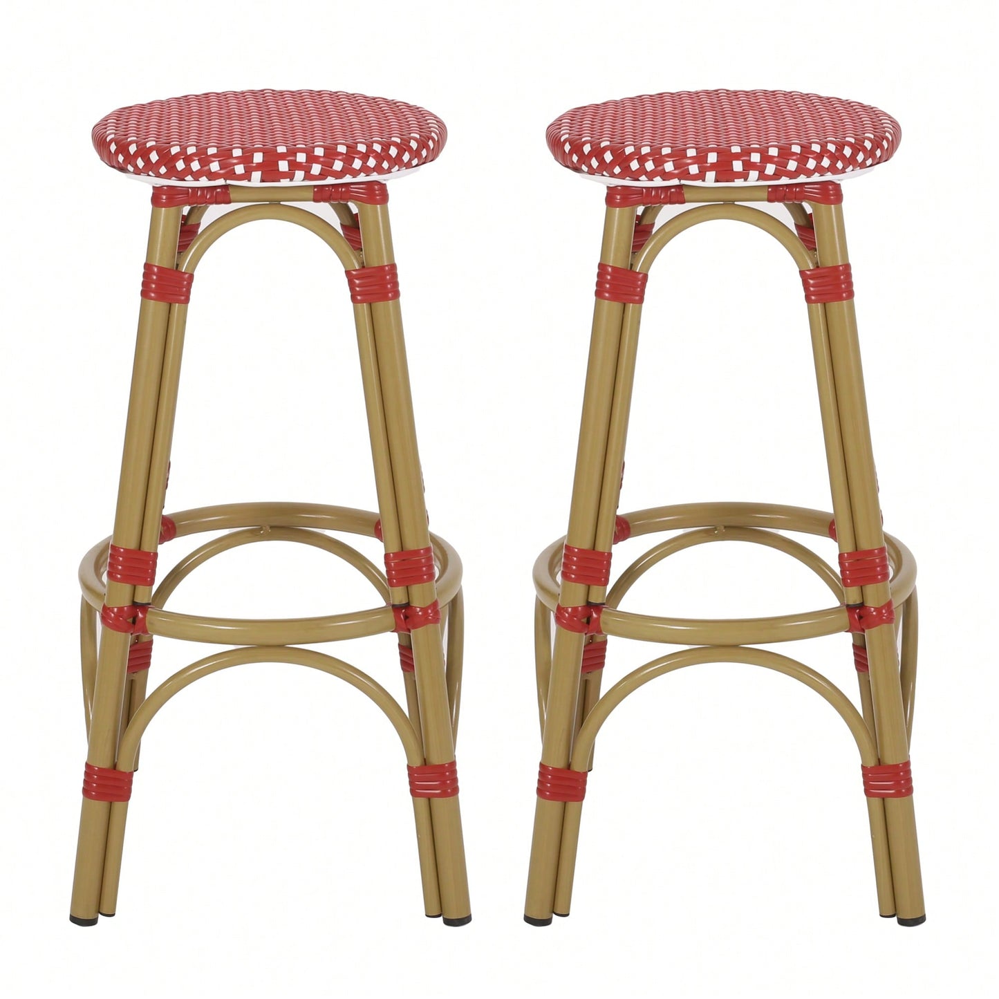 Red Bamboo Print Outdoor Backless Barstools Set Of 2 29.5 Inch Height