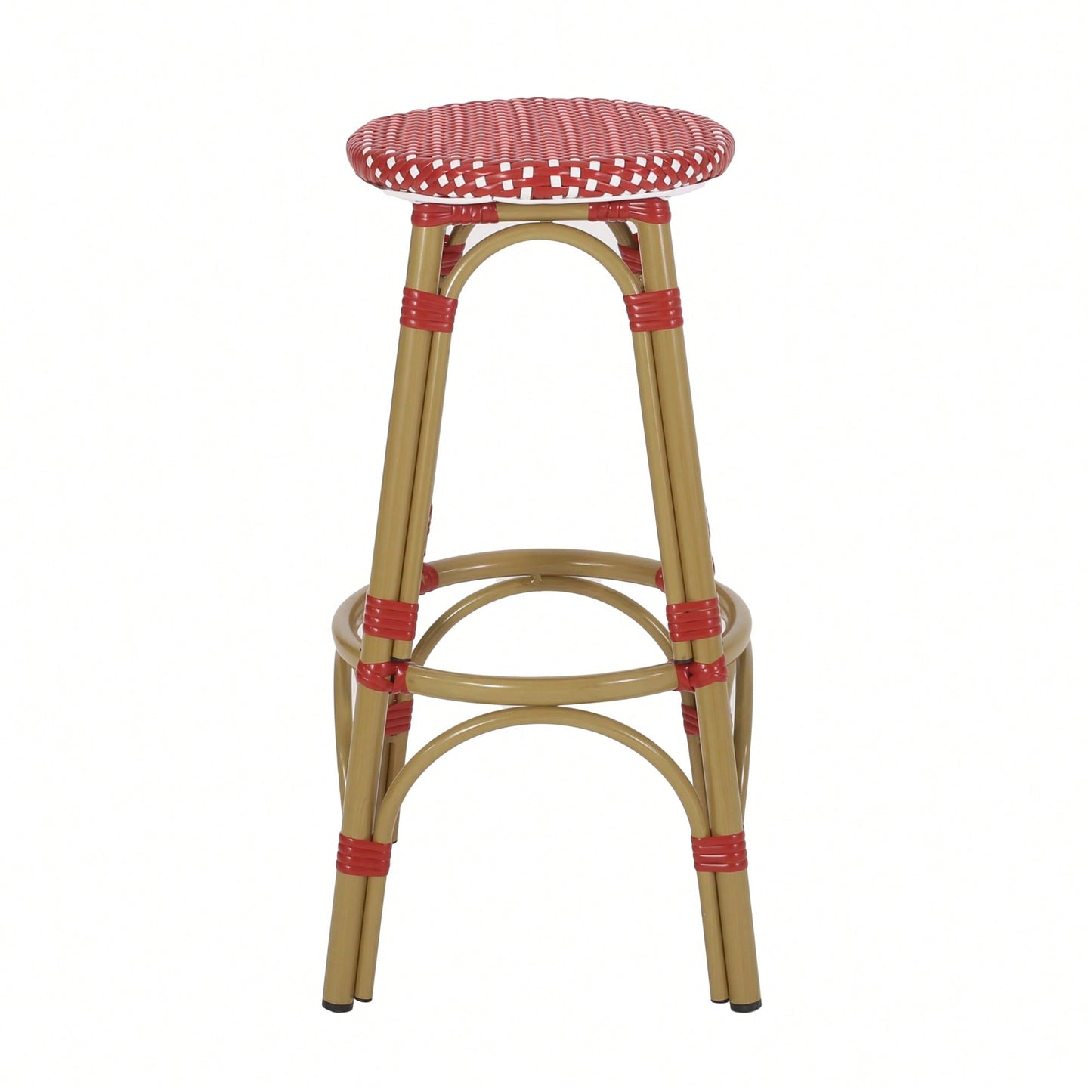 Red Bamboo Print Outdoor Backless Barstools Set Of 2 29.5 Inch Height