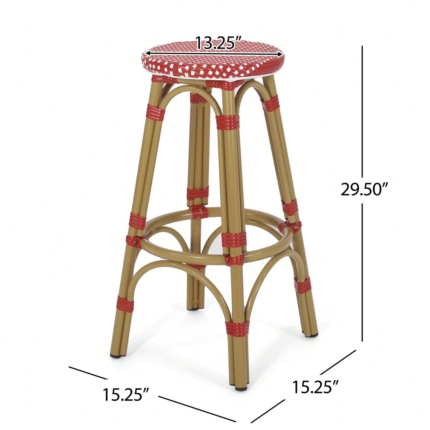 Red Bamboo Print Outdoor Backless Barstools Set Of 2 29.5 Inch Height