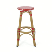 Red Bamboo Print Outdoor Backless Barstools Set Of 2 29.5 Inch Height