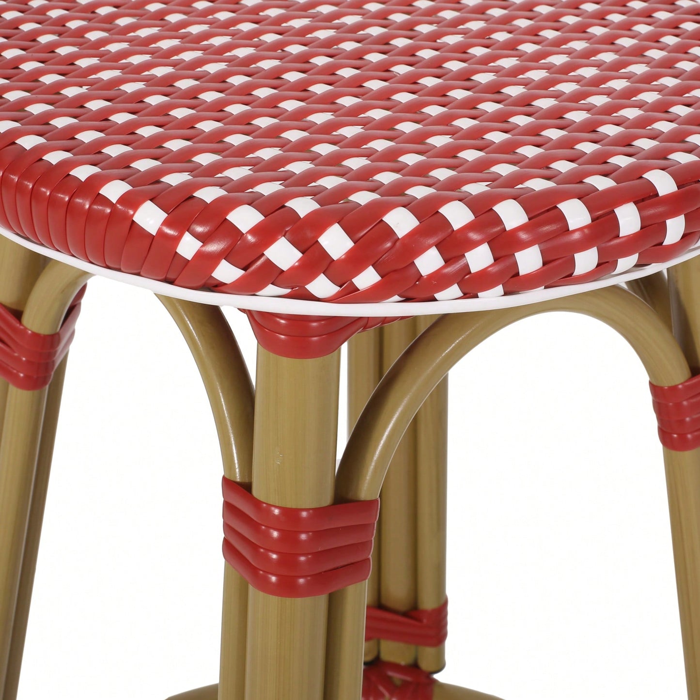 Red Bamboo Print Outdoor Backless Barstools Set Of 2 29.5 Inch Height